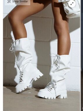 White Slouch Lace-Up Chunky Combat Boots